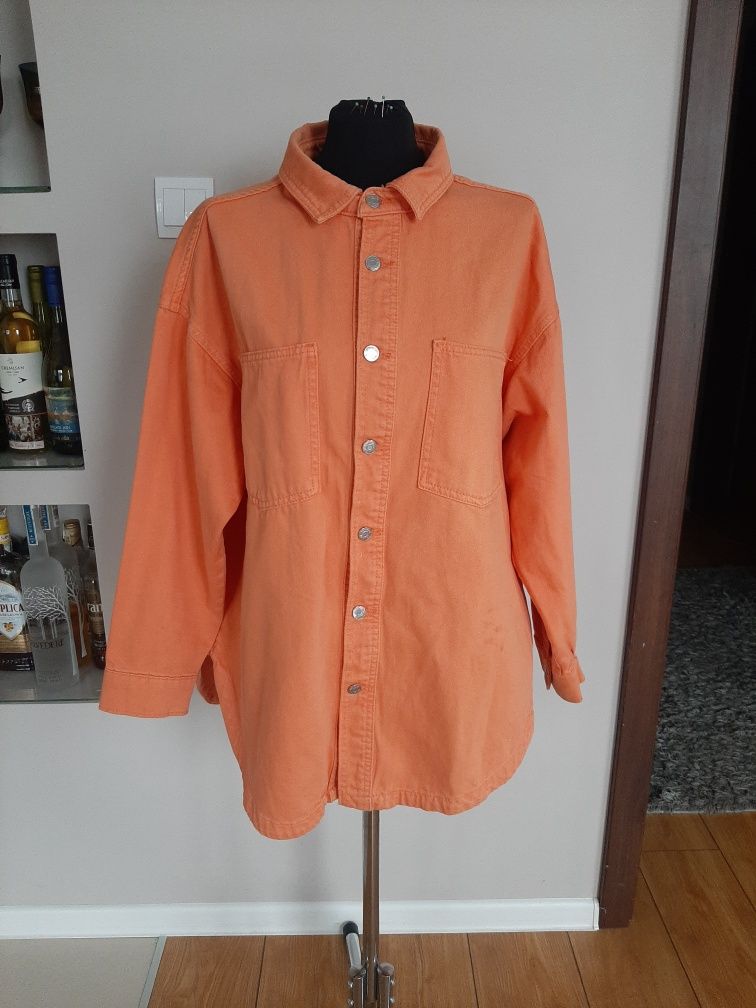 Pomarańczowa dłuższa jeansowa kurtka 100% bawełna