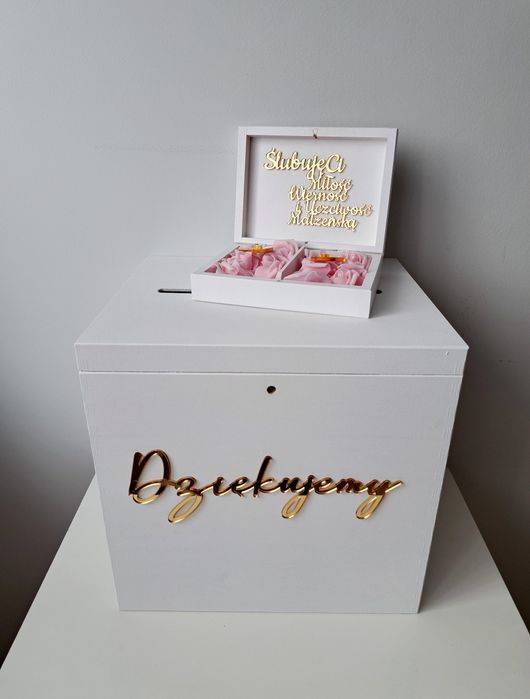 Duże pudełko na koperty zamykane skrzynka na obrączki Lustrzane złote