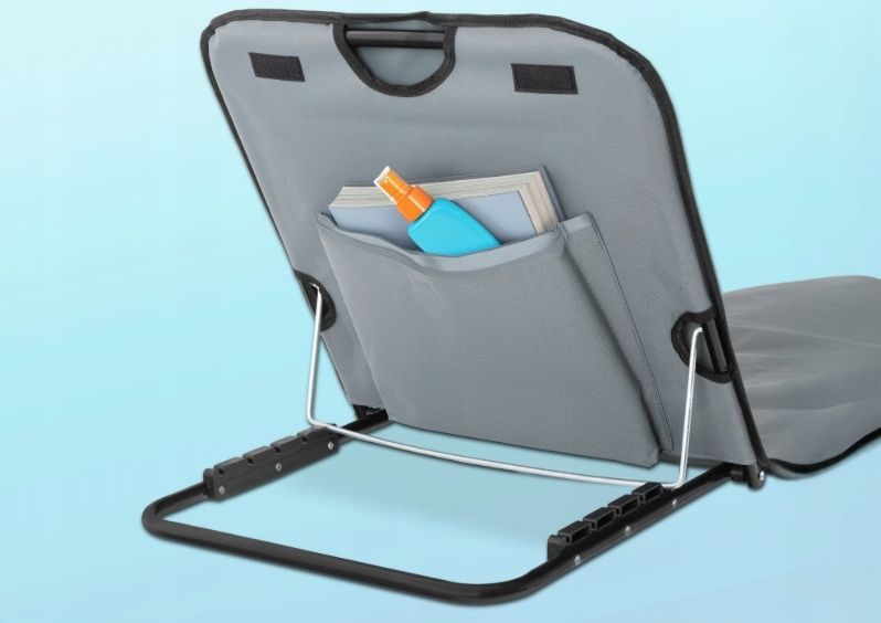 Mata plażowa składana z regulowanym oparciem i torbą – szara