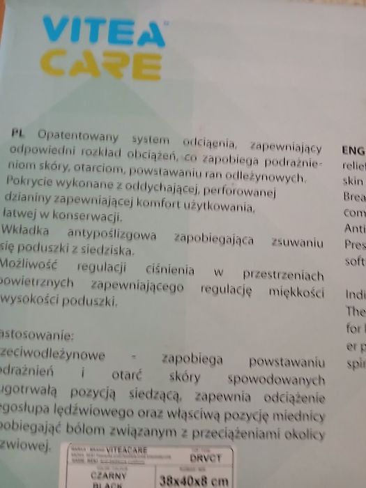 Poduszka przeciwodleżynowe pneumatyczna Vitea care