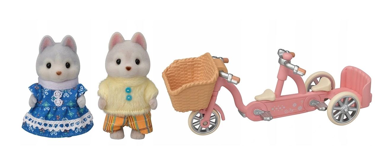 Sylvanian Families. Pieski husky na rowerze