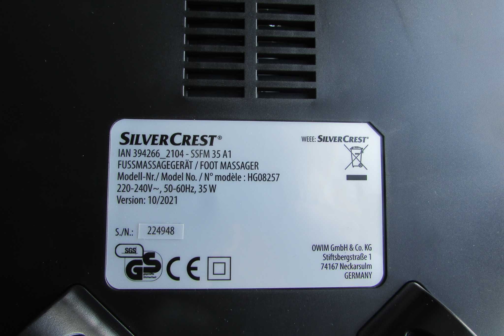 Масажер для ніг Шіацу SilverCrest SSFM 35 A1 новий (з Німеччини)