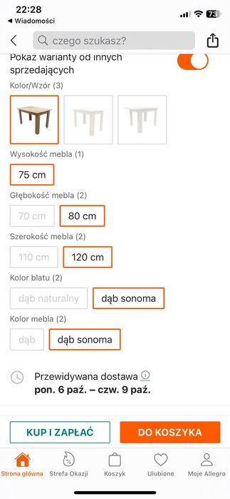 Stół brak śladów użytkowania