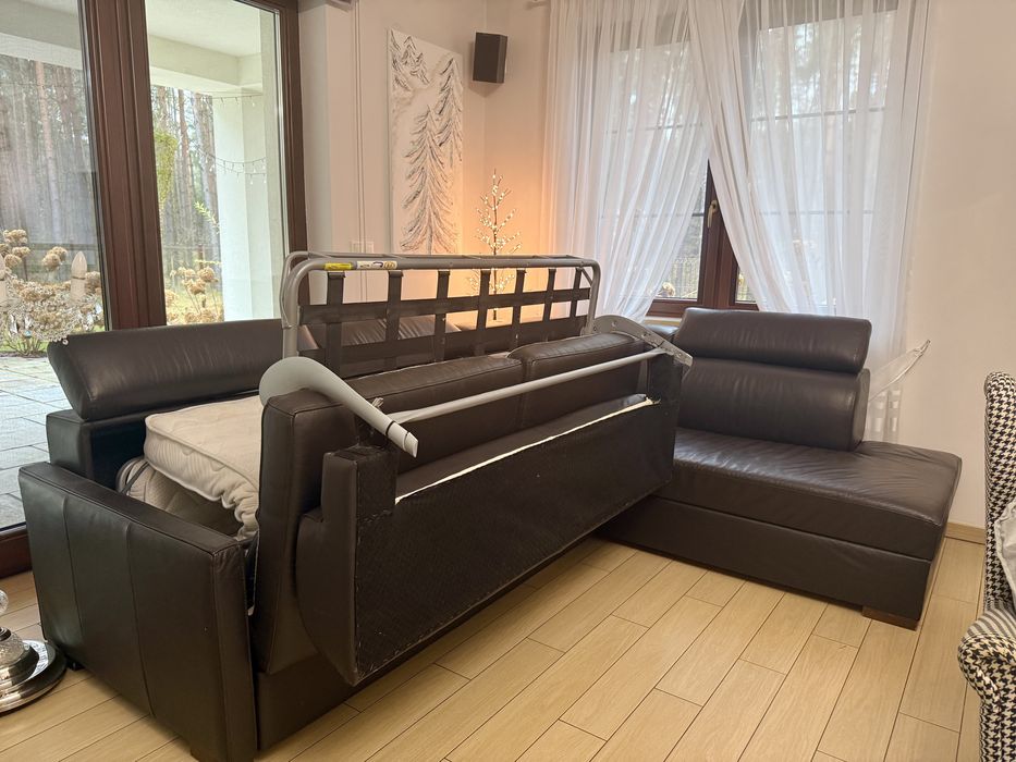 Kanapa ze skóry naturalnej z opcja spania