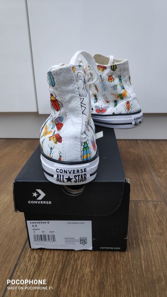 Białe wyższe tenisówki trampki Converse w owady 37