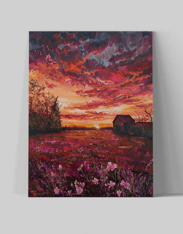 Obraz na płótnie "Zachód Słońca nad Kwiatami" 45x60 cm