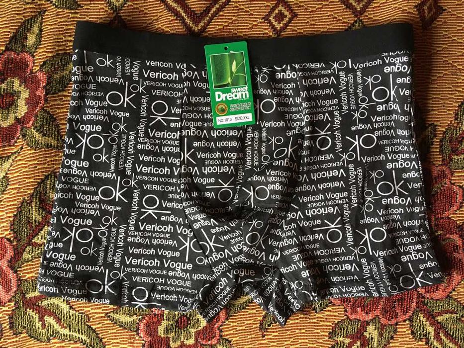 Nowe męskie slipy bokserki majtki czarne napisy bambus spandex