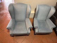 Poltronas azuis tecido pessego