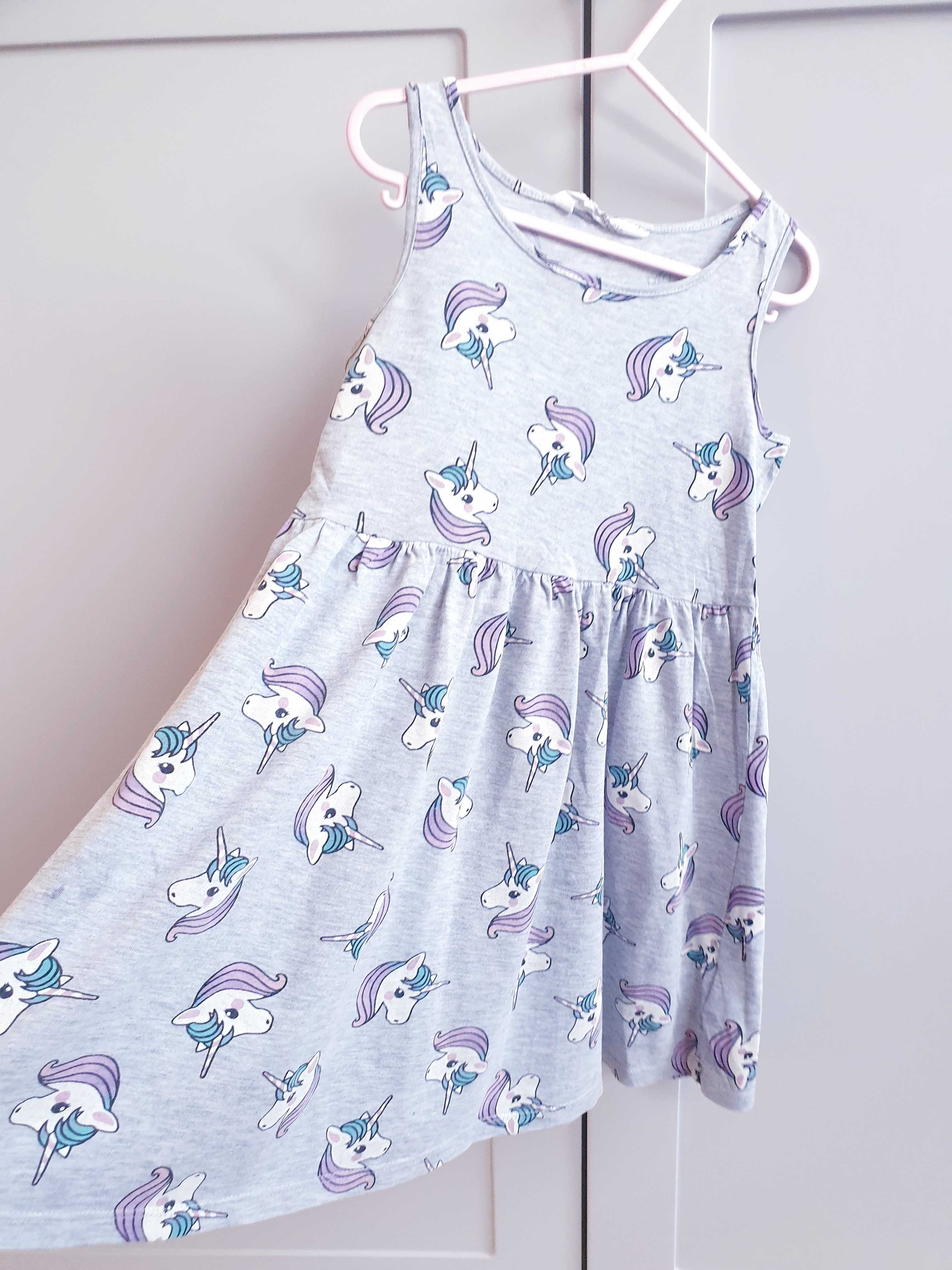 Szara sukienka w jednorożce H&M 122 128
