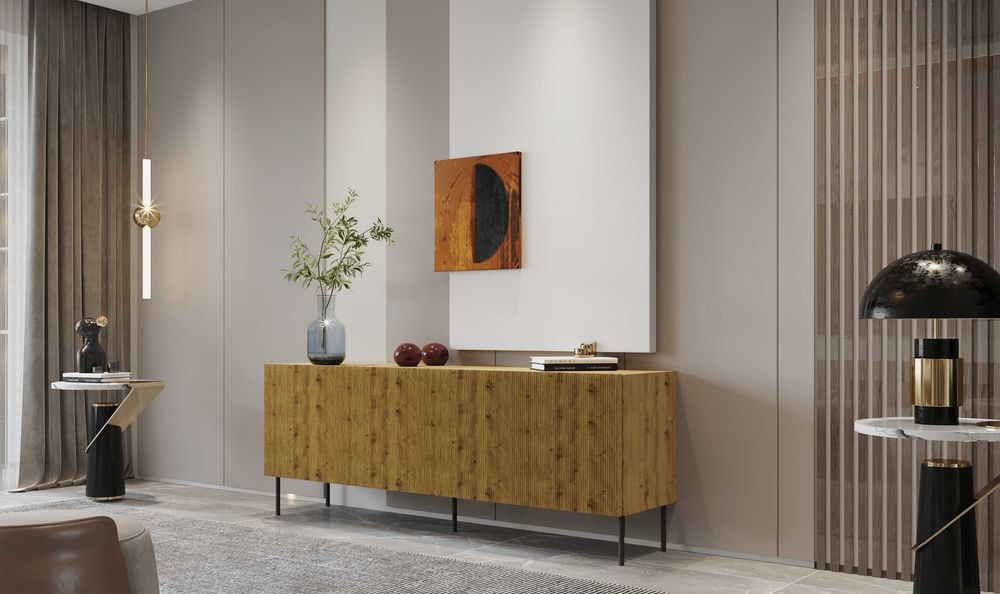 KOMODA duża ryflowane fronty 4 drzwi 160 cm pojemna artisan lamele