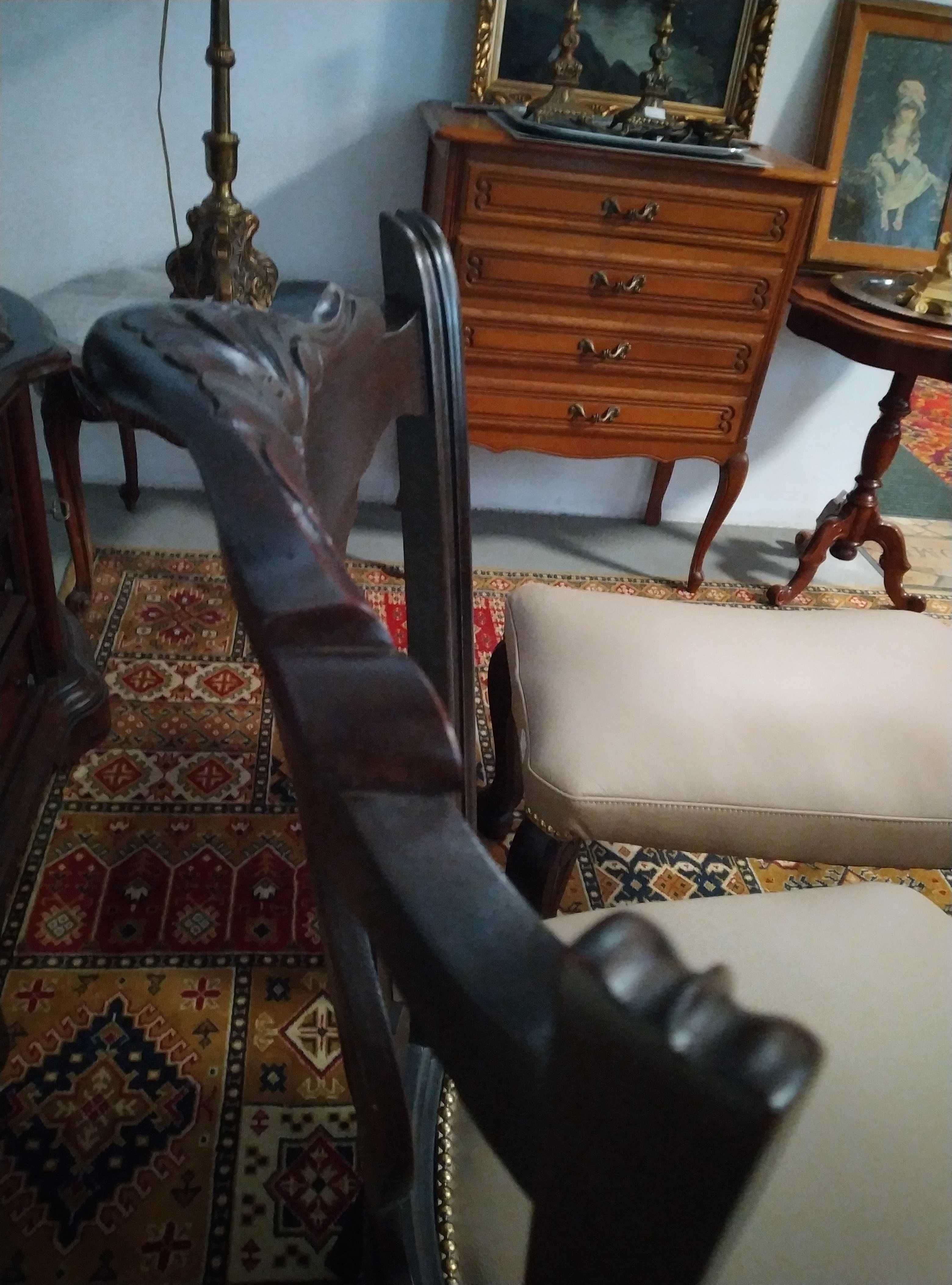 Antyczne krzesło skórzane + siedzisko Chippendale