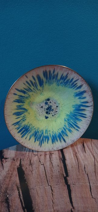 Vintage eksplozja kolorów emaliowana miseczka na biżuterię lub cukierk