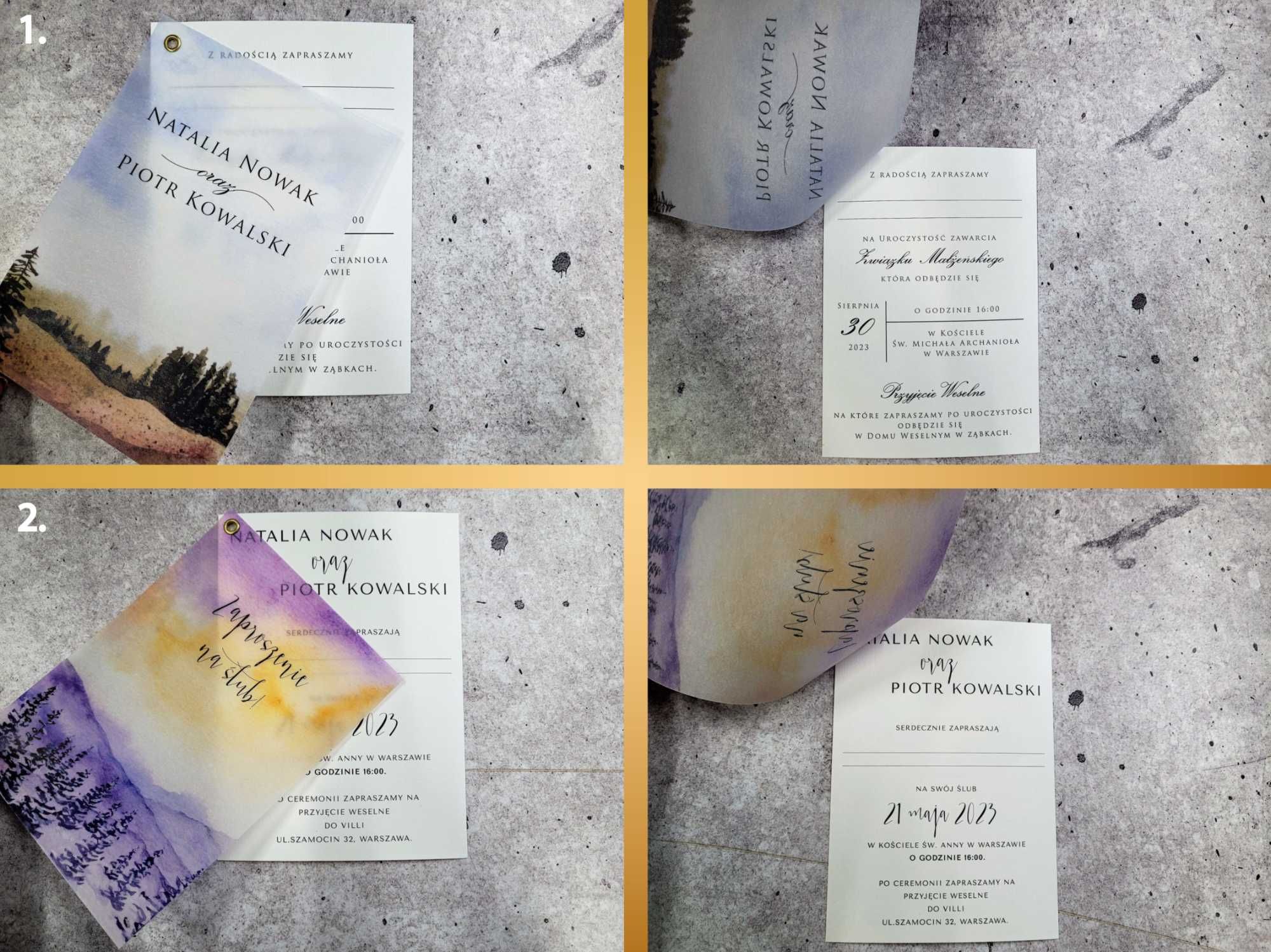 Zaproszenia ślubne z kalką krajobrazy–góry, lasy–papier len