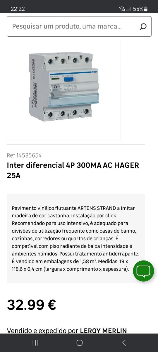 Diferencial Hager 25A 300mA trifasico