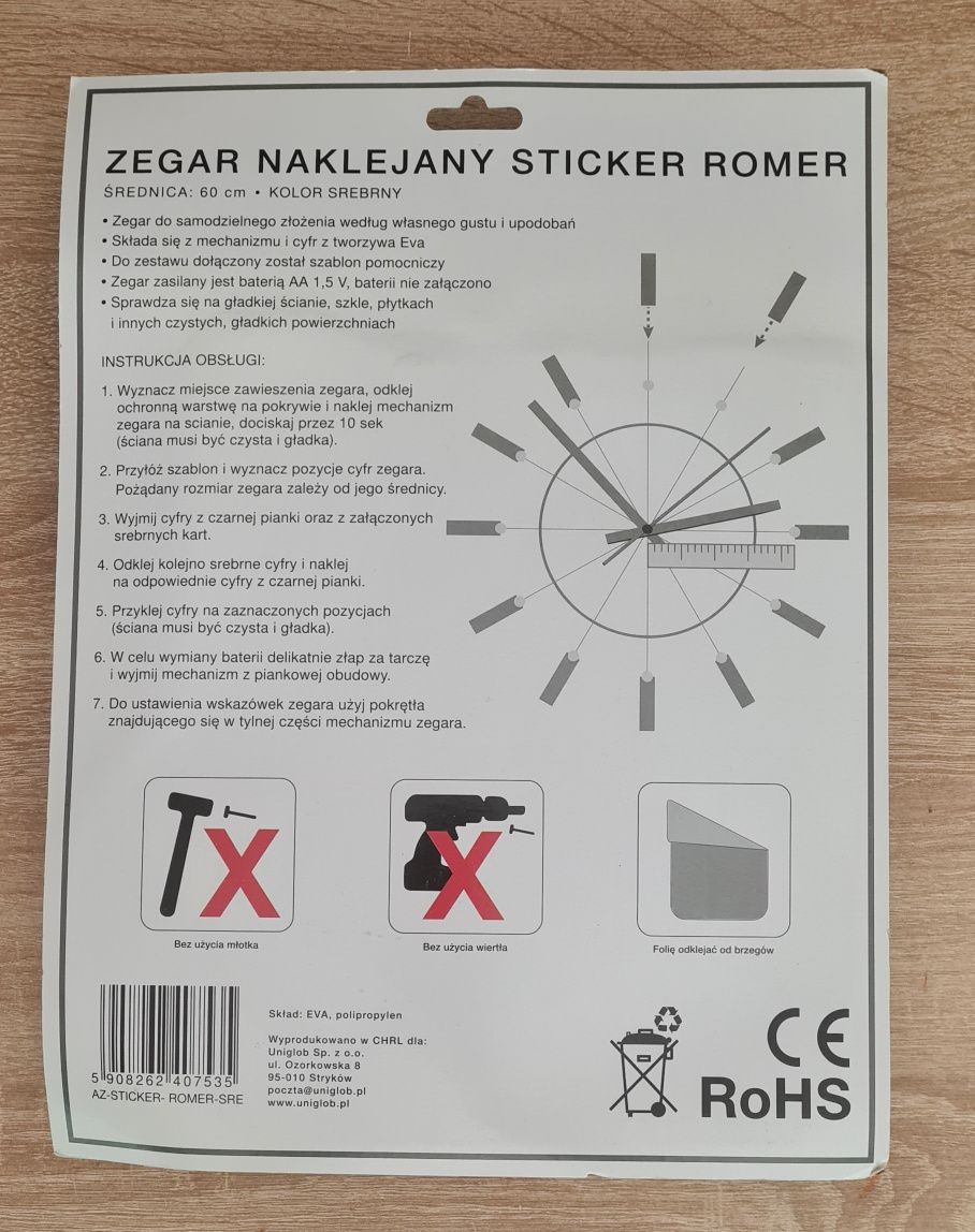 Nowy Zegar ścienny naklejany Sticker Romer Splendid