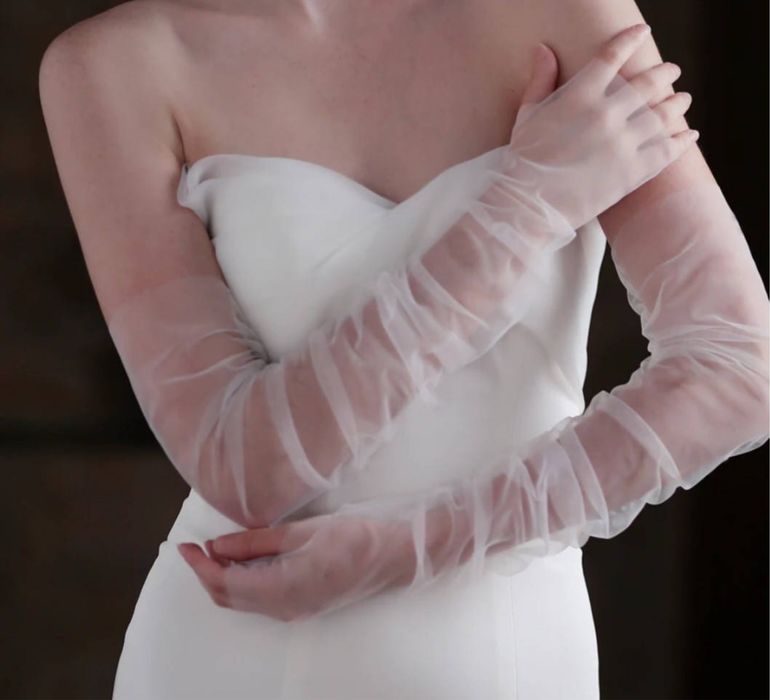 Весільні рукавички, рукавички для нареченої, фатинові рукавички
