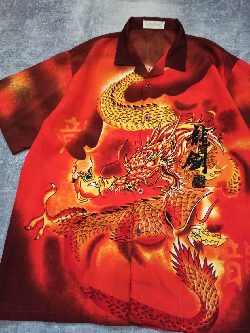 Винтажная рубашка с драконом sk8 y2k grundge opium ск8 реп с рисунком
