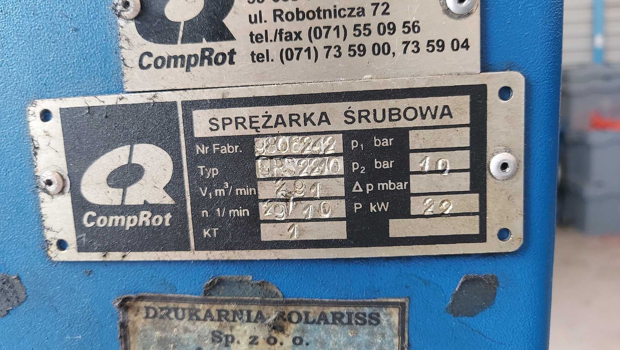 Kompresor śrubowy, sprężarka 3000L/min 22kW + osuszacz