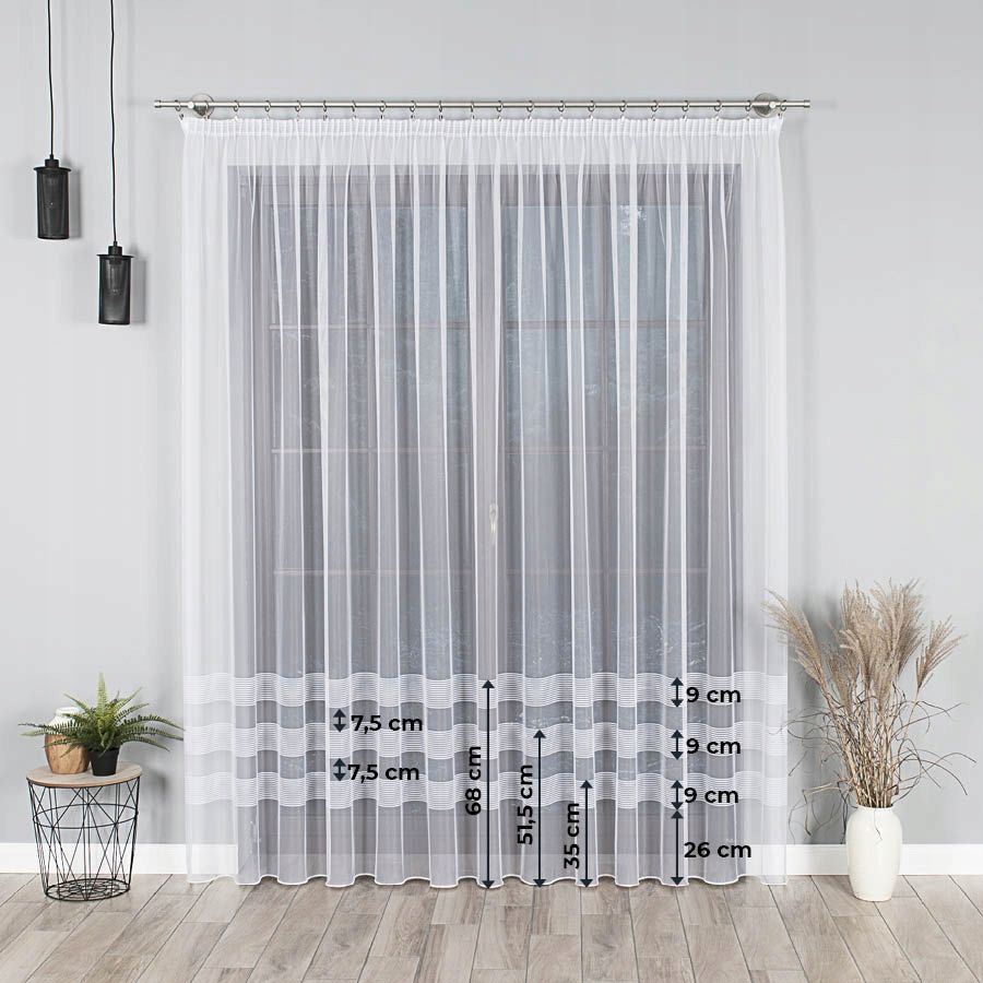 Firana gotowa 000282 wys 220x1100cm żakard taśma firanka pasowa biała