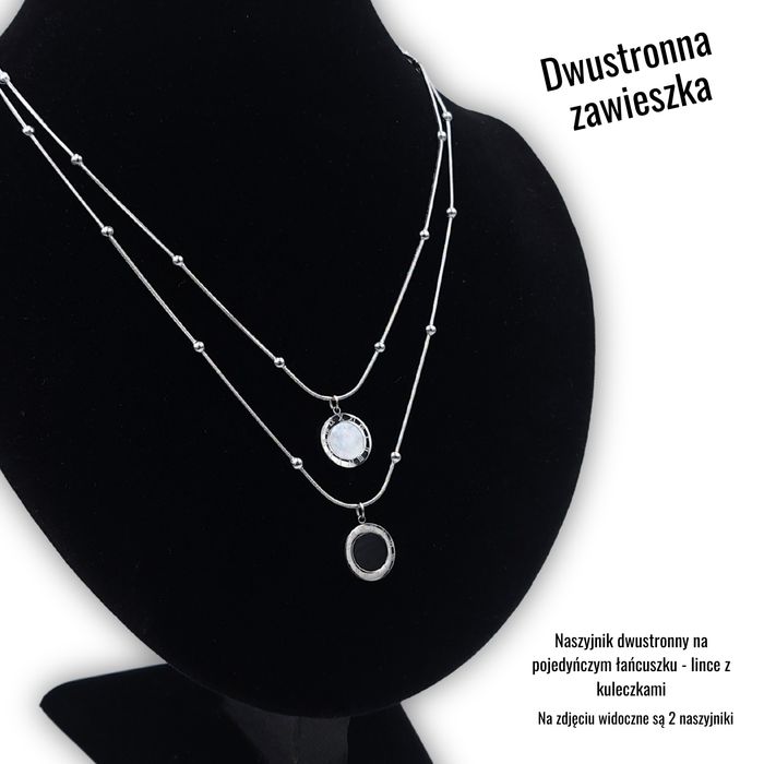 Naszyjnik z Dwustronną Zawieszką Srebrny Zegar Stal Chirurgiczna