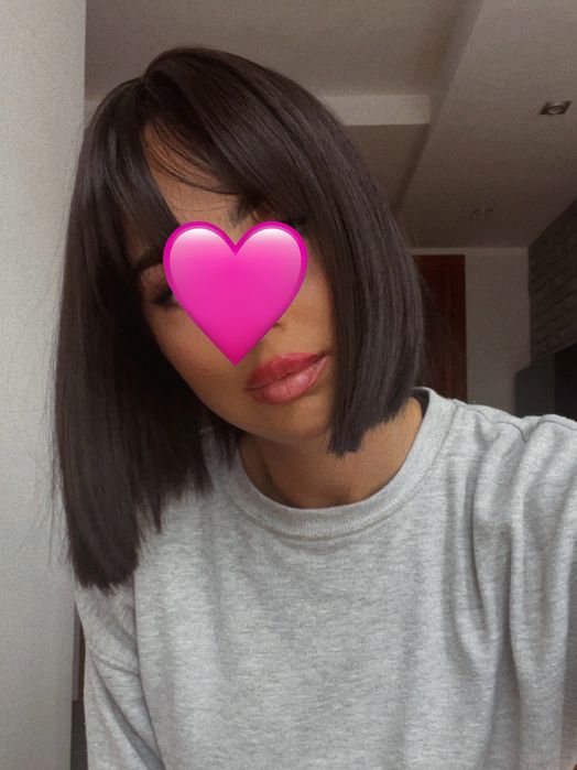 Peruka włosy krótkie jak naturalne grzywka sypkie czarny brąz bob