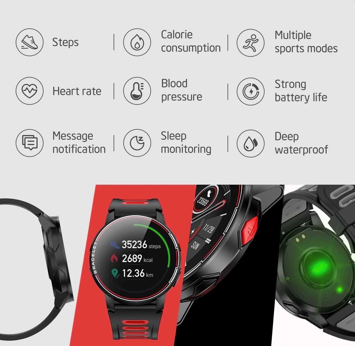 L6 SLIMY Smartwatch, tętno, kroki, puls, stoper HIT !