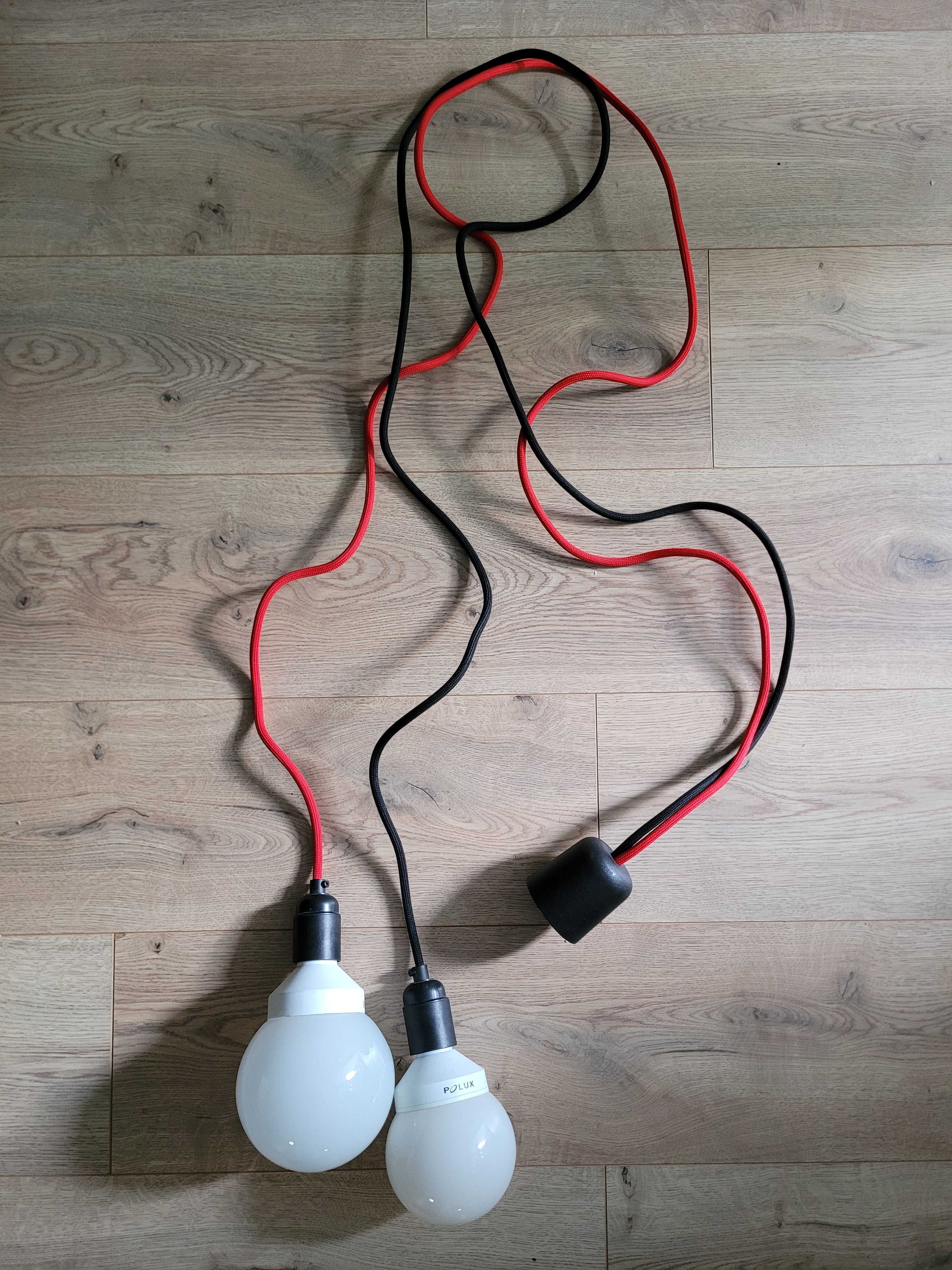 Lampa wisząca sufitowa, podwójna, na długich materiałowych kablach 2m.