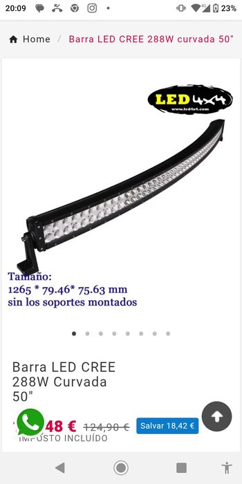 Barra led cree curva 288w