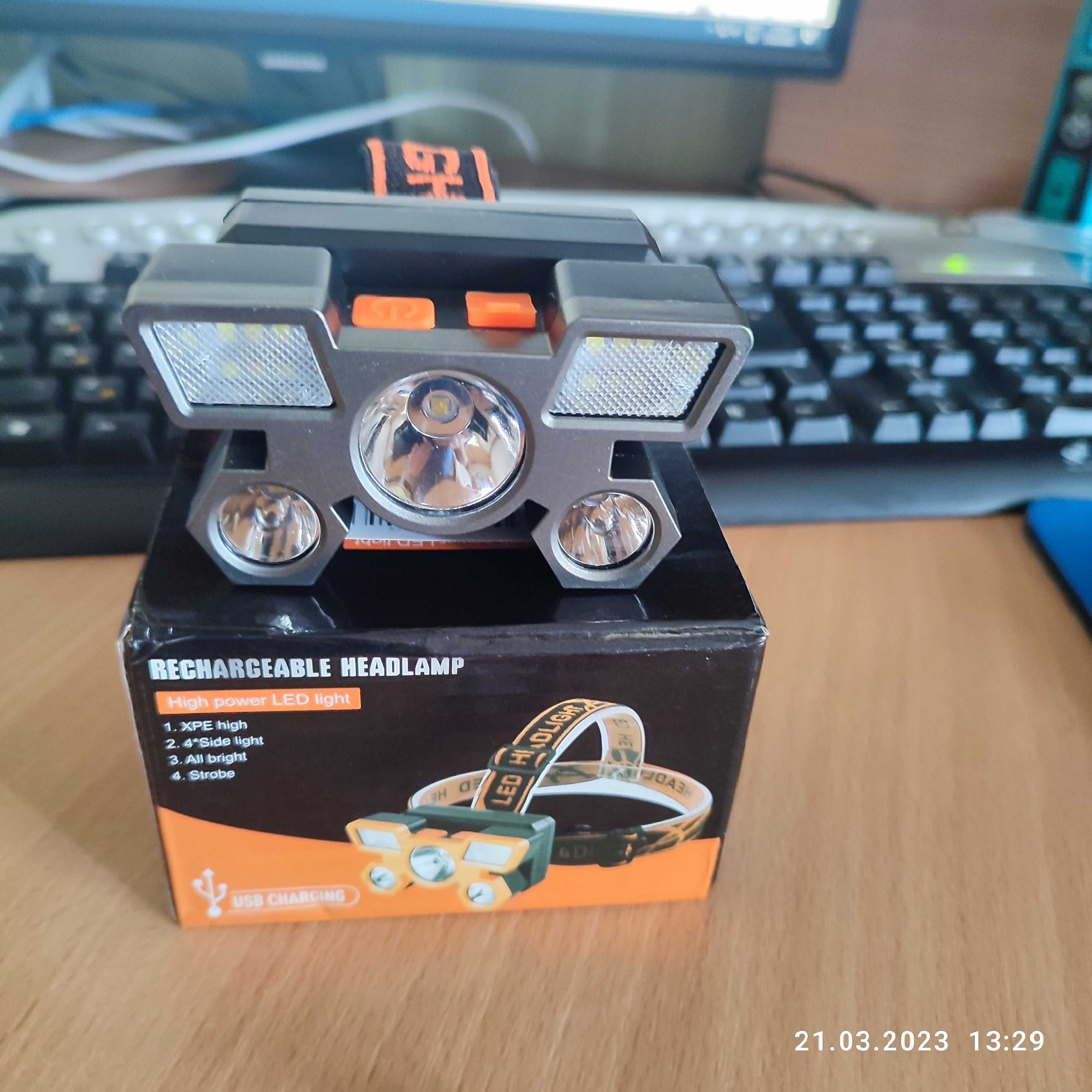 Фонарик налобный LED USB