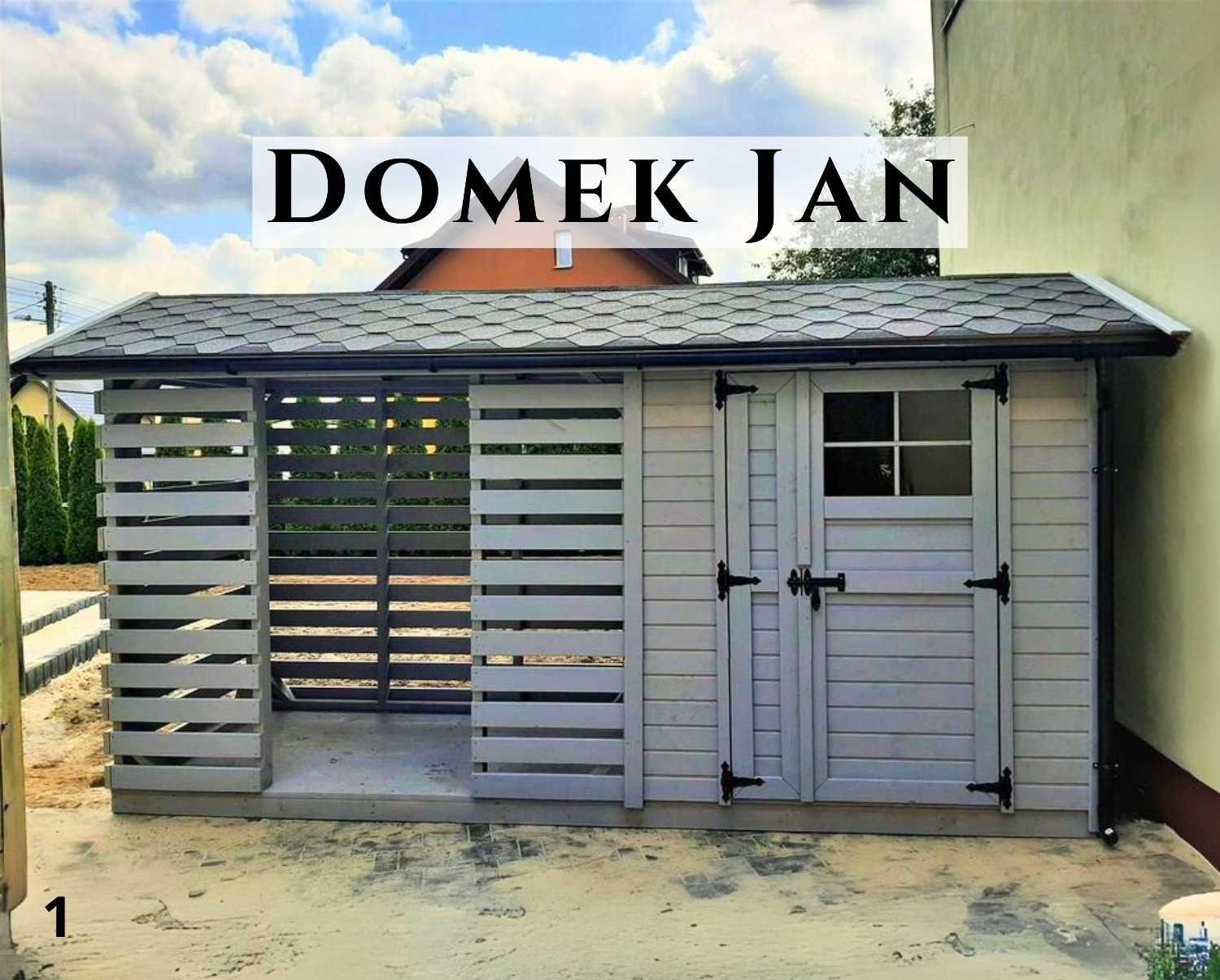 Drewniany domek na narzędzia Jan. Domek narzędziowy z drewutnią