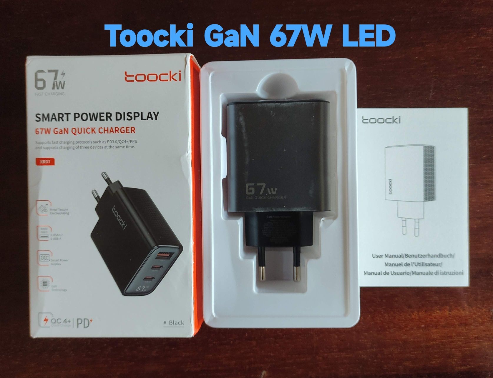 Потужний зарядний пристрій Toocki GaN 67W з LED дисплеєм оригінал