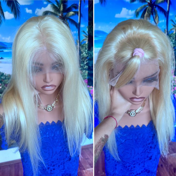 Натуральный парик система имитация кожи славянка блонд волосы
