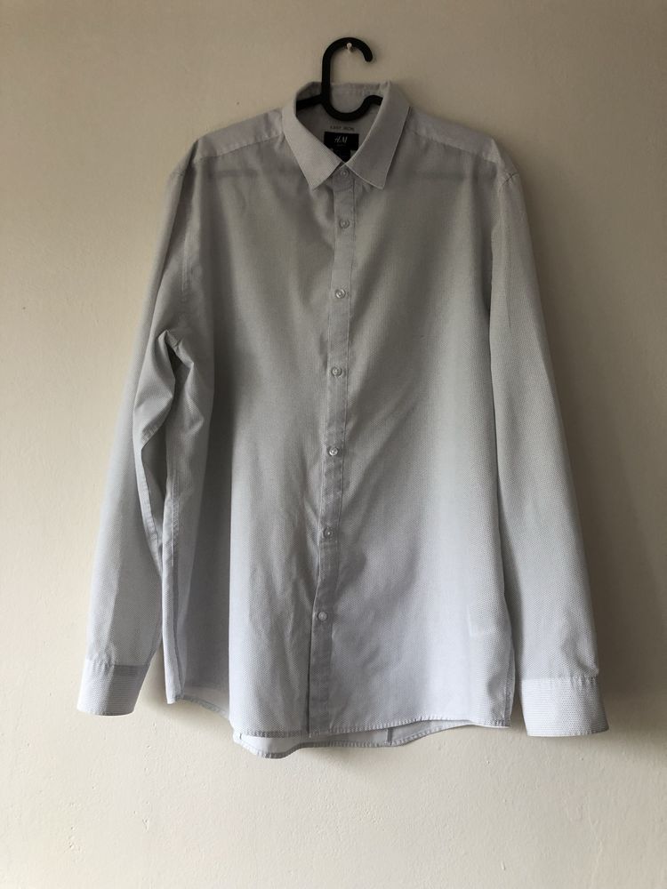 Koszula biała kropki H&M bdb L slim fit easy iron smart casual