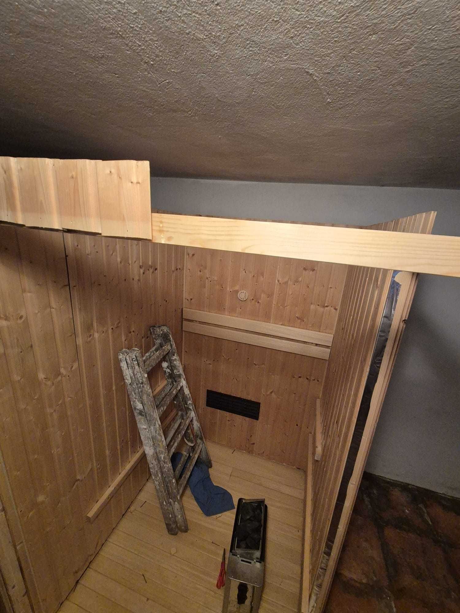 Sauna fińska sucha MAŁA piec 220V 230V ławki termometr wiadro KOMPLET