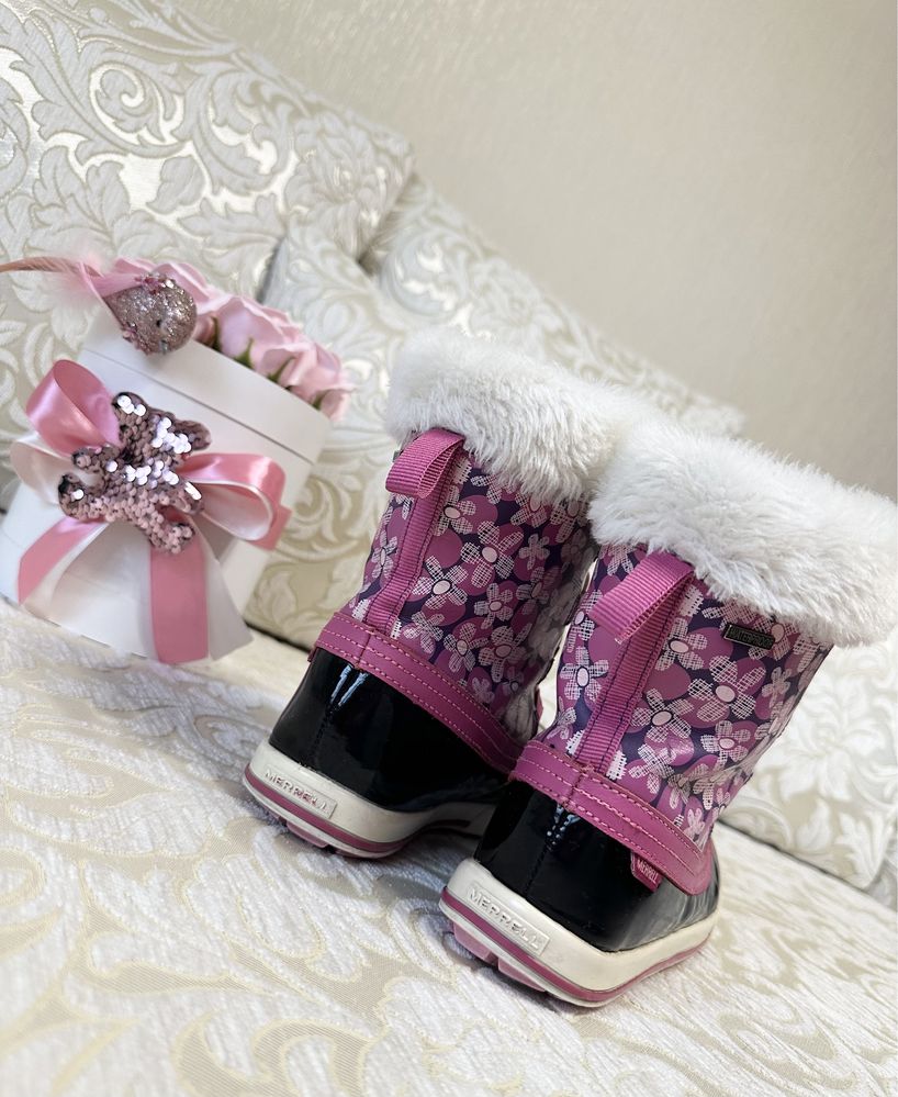 Красивые фирменные мембранные зимние кожаные сапоги «Merrell», ботинки