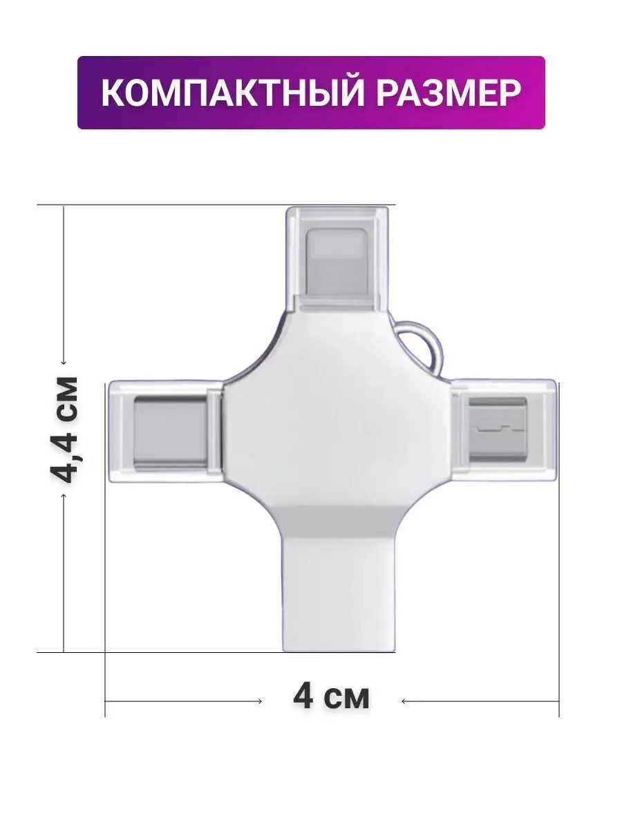 Флешка 128 ГБ USB флэшка flash для iPhone Android и ноутбука 4 в 1