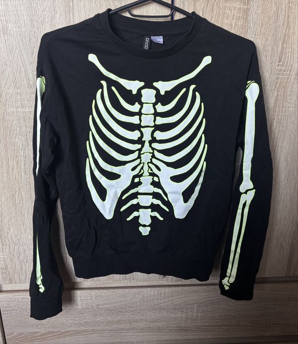 Czarna bluza szkielet, fluorestencyjna, halloween, uniseks