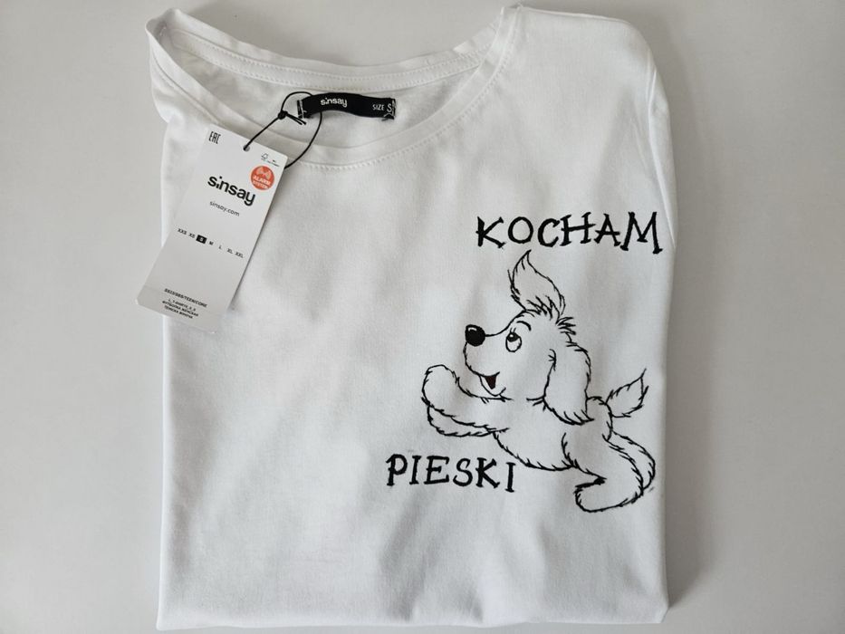 Koszulka T-shirt crop top bluzka custom piesek S Sinsay