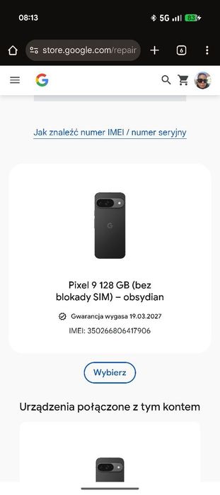 Google Pixel 9 komplet gwarancja do 03.2027