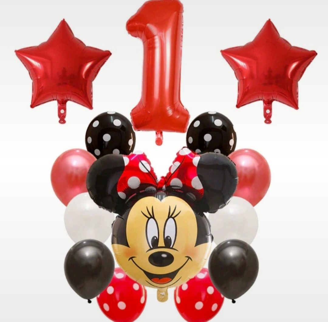 Zestaw balonów urodzinowych cyfra 1 Myszka Mickey czerwony