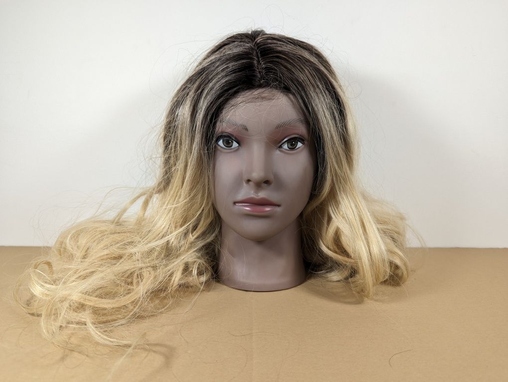 Peruka blond ombre loki czarne długie włosy damska ok 60 cm