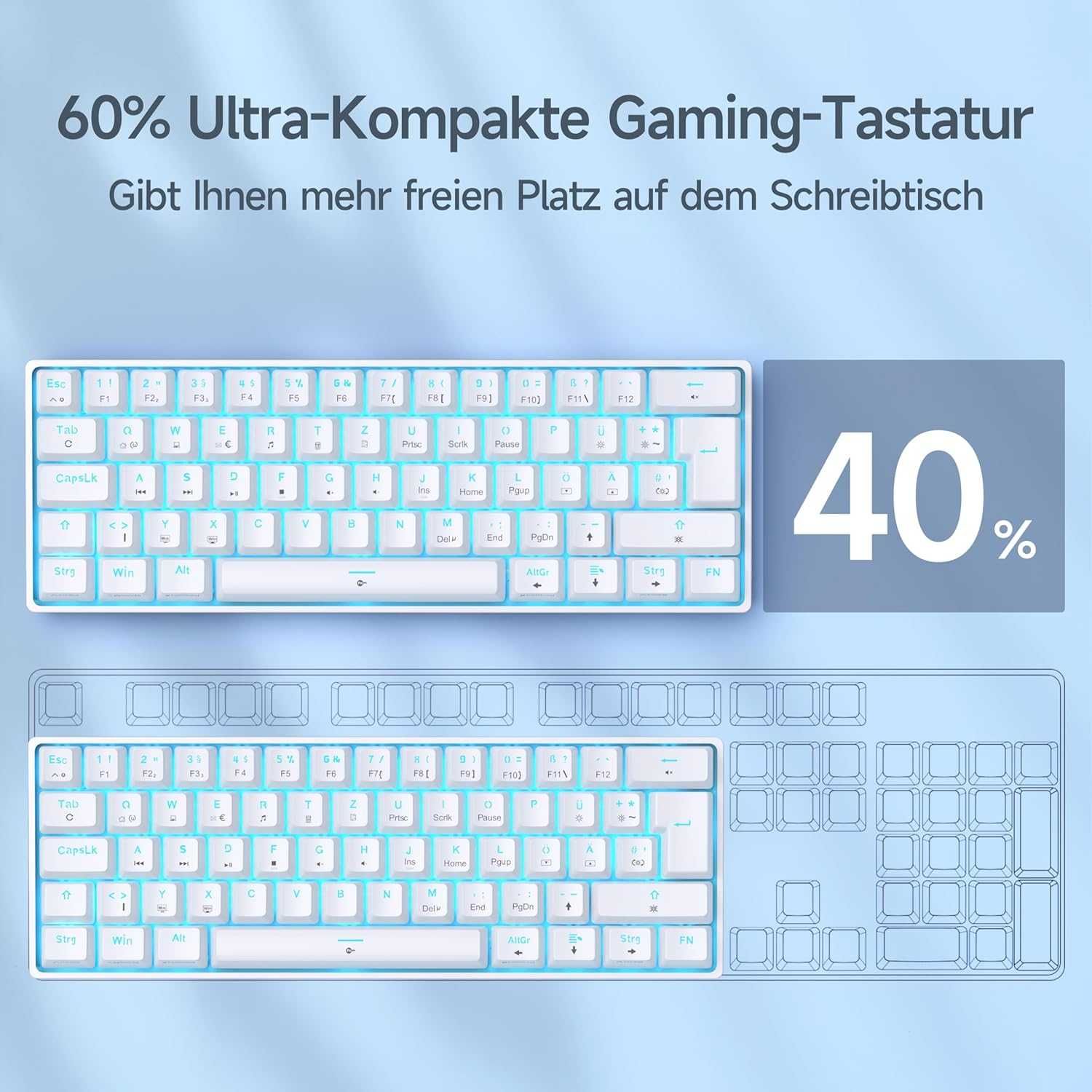 TMKB T61SE-D Mechaniczna klawiatura gamingowa Red Switch DE Biała