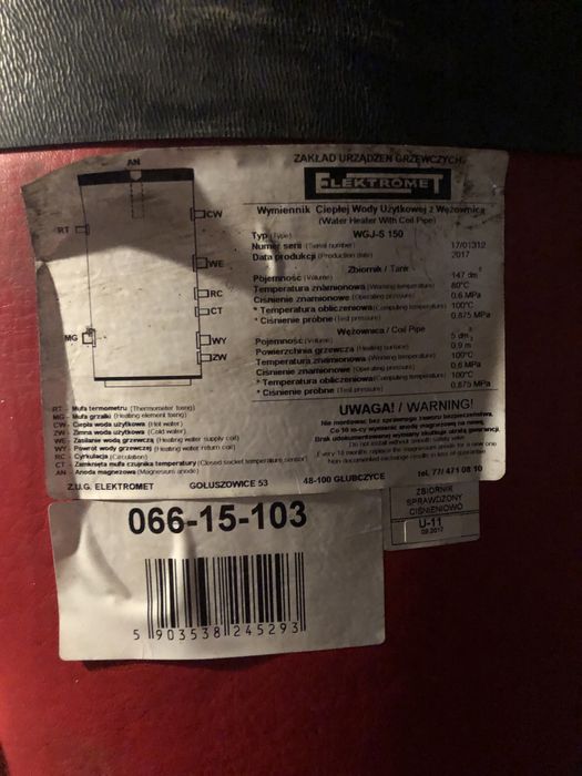 Elektromet bojler wymiennik WGJ-S 150 L wolnostojący