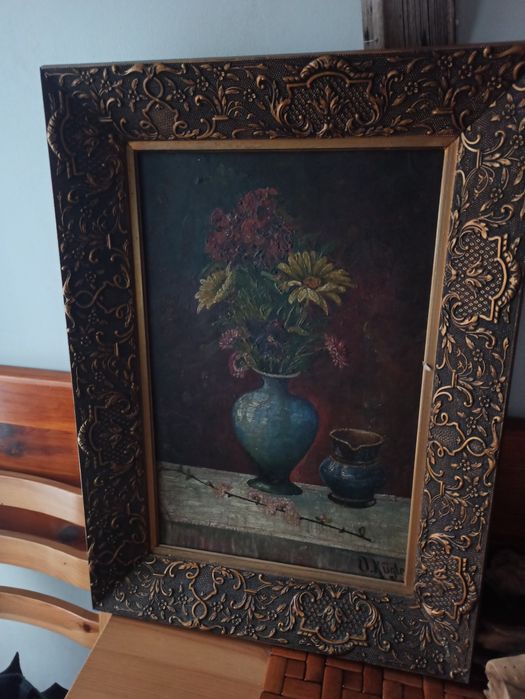 Obraz olejny, kwiaty, martwa natura