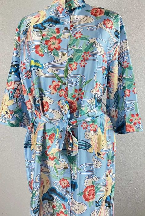 Zara Koszulowa Kimono z ptakami, kwiatami, orientalny pint XL