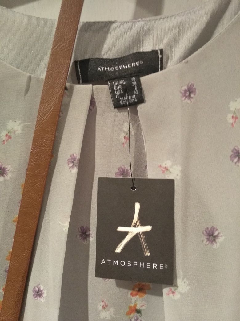 Sukienka Atmosphere Primark szara w kwiaty, z paskiem r. 38