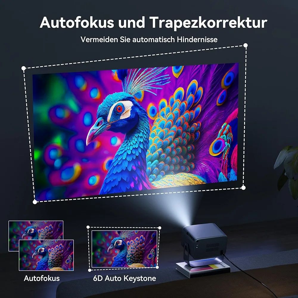 Projektor 4K 1080p 30000lm WiFi6 BT5.2 360° Android 11 Autofocus