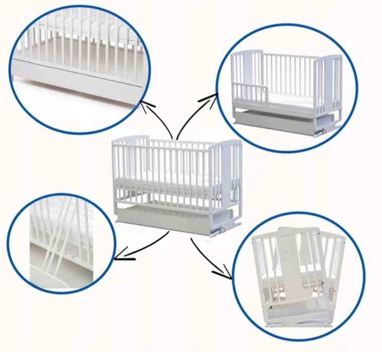 Łóżeczko Krzyś 3w1, kołyska, szuflada, barierką.