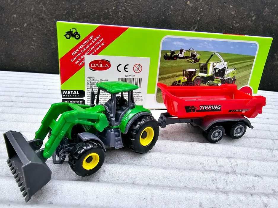Traktor + przyczepa ładowarka zielona czerwona przyczepa zabawka