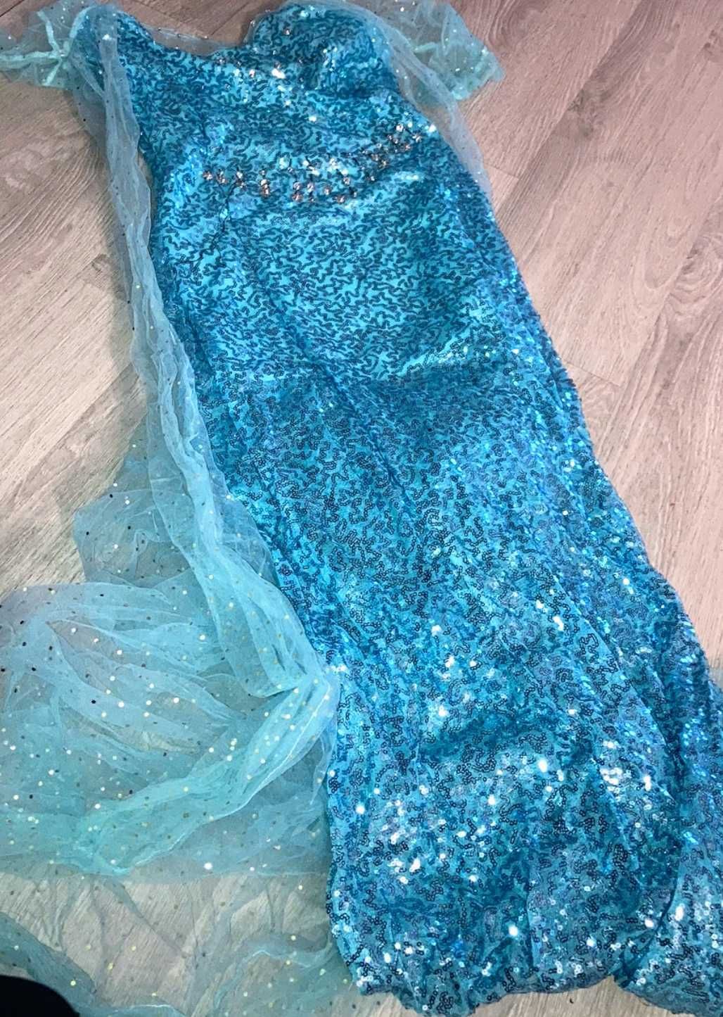 Vestido comprido Lantejoulas tipo Elsa Frozen (Mulher M), Fantasia